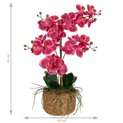 Orhidee artificiala roz-magenta cu aspect natural H59 cm cu 5 tulpini