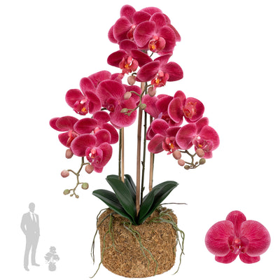 Orhidee artificiala roz-magenta cu aspect natural H61 cm cu 3 tulpini