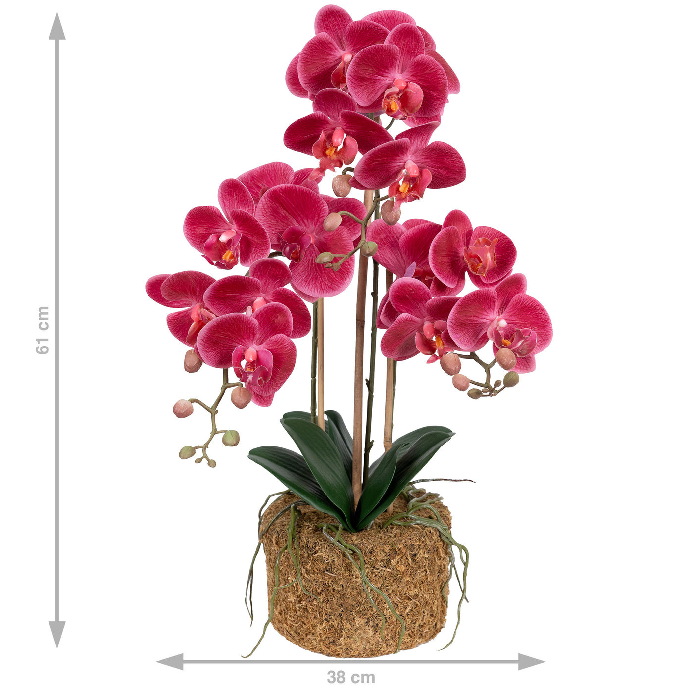 Orhidee artificiala roz-magenta cu aspect natural H61 cm cu 3 tulpini