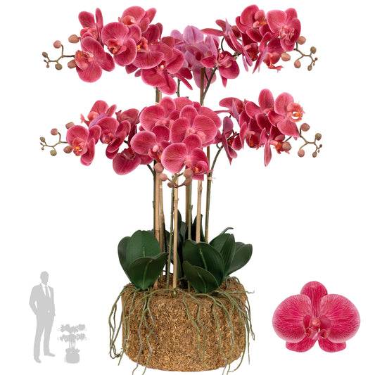 Orhidee artificiala roz-magenta cu aspect natural H72 cm cu 6 tulpini