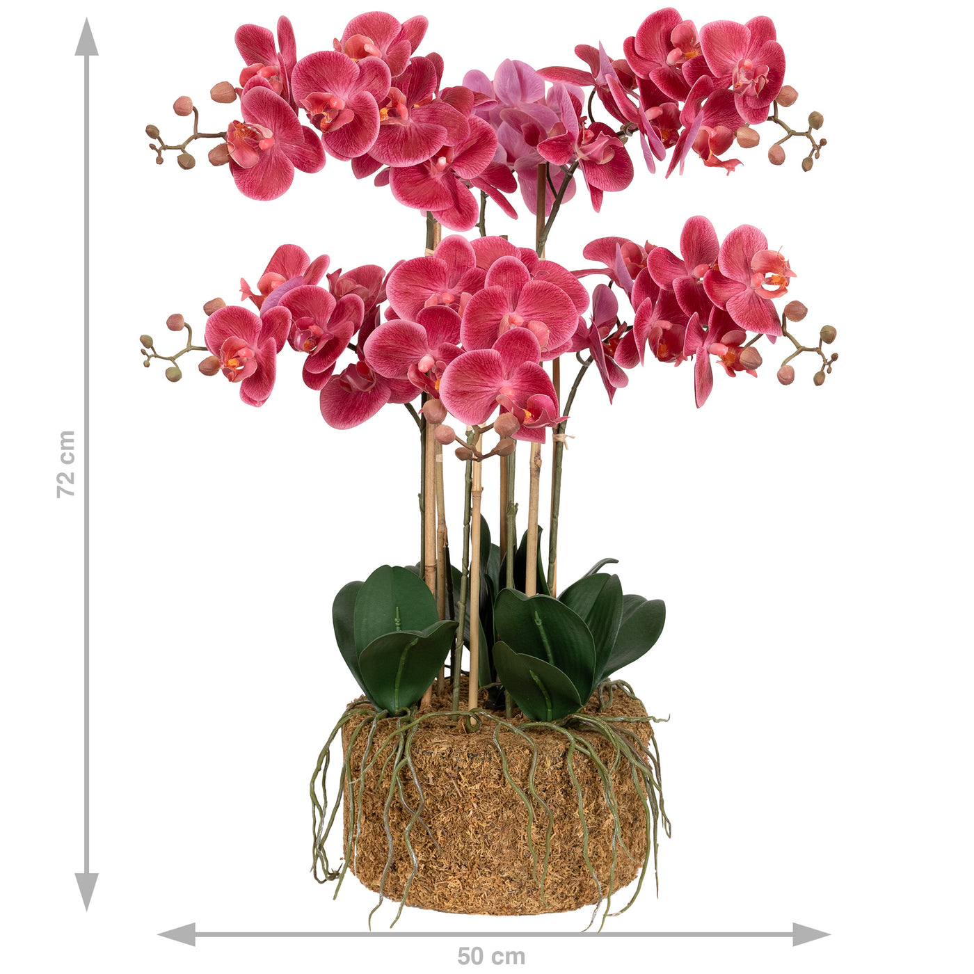 Orhidee artificiala roz-magenta cu aspect natural H72 cm cu 6 tulpini