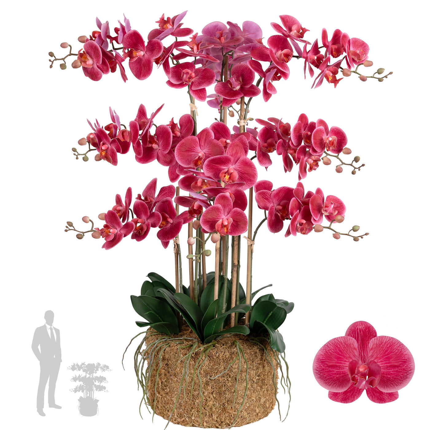 Orhidee artificiala roz-magenta cu aspect natural H90 cm cu 9 tulpini