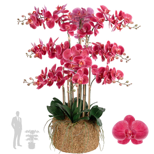 Orhidee artificiala roz-magenta cu aspect natural H90 cm cu 9 tulpini
