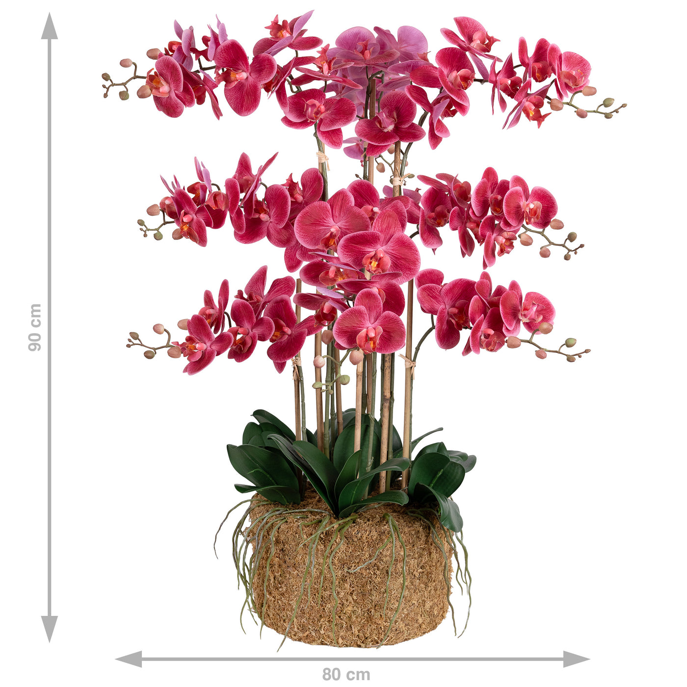 Orhidee artificiala roz-magenta cu aspect natural H90 cm cu 9 tulpini