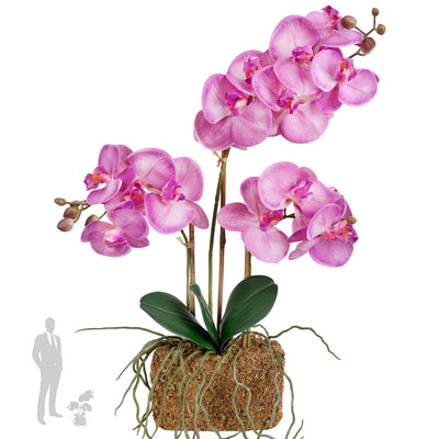 Orhidee artificiala roz pal cu aspect natural H54 cm cu 3 tulpini