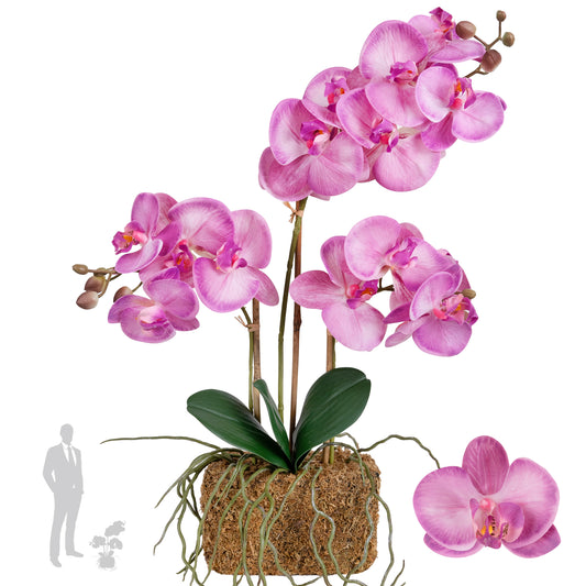 Orhidee artificiala roz pal cu aspect natural H54 cm cu 3 tulpini