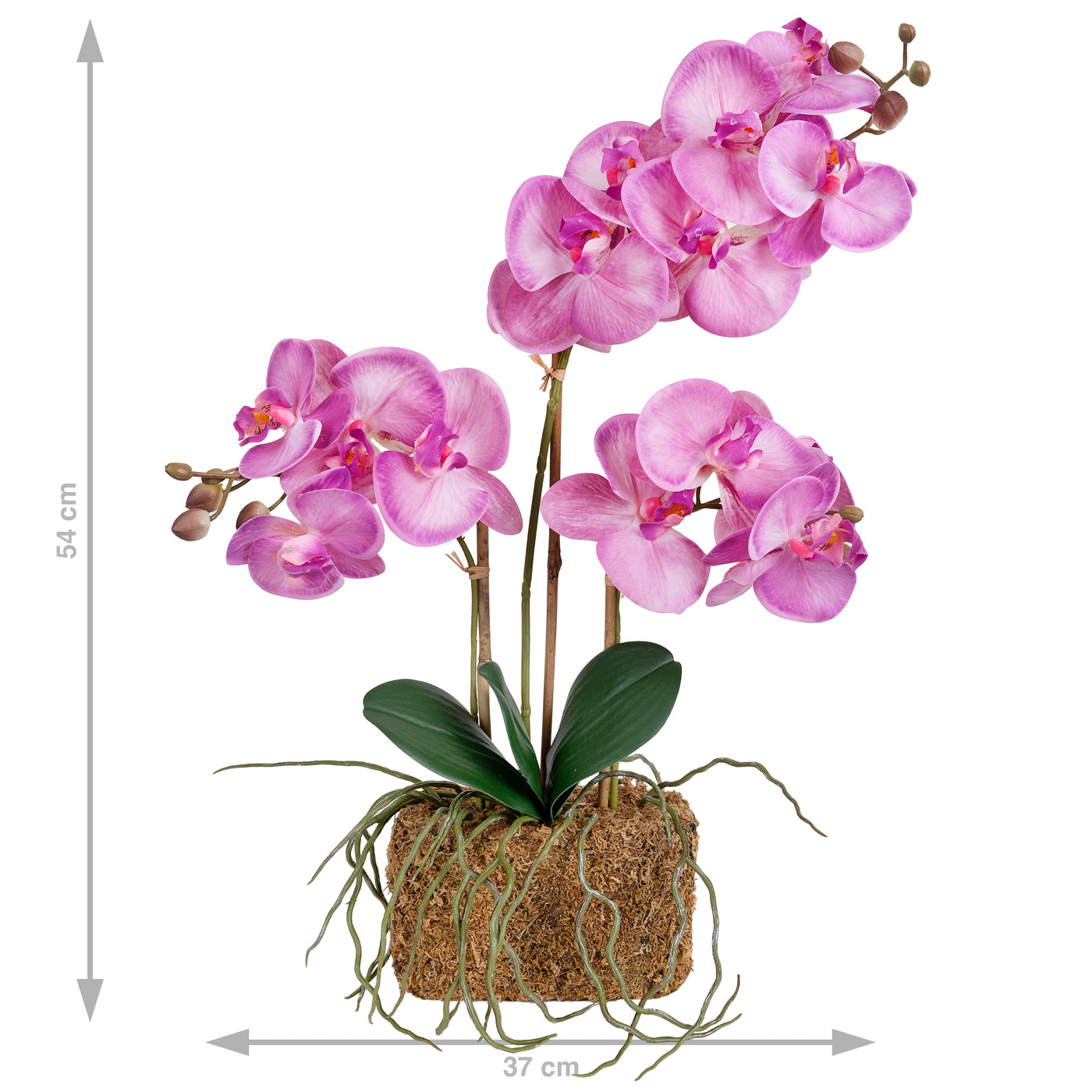 Orhidee artificiala roz pal cu aspect natural H54 cm cu 3 tulpini