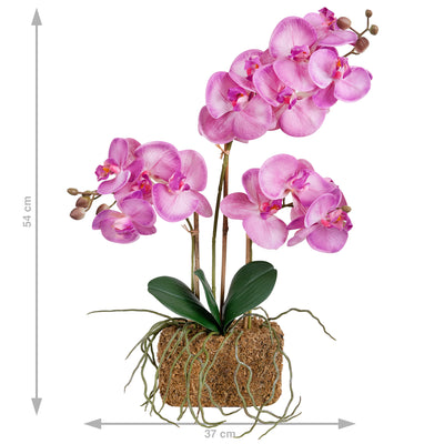 Orhidee artificiala roz pal cu aspect natural H54 cm cu 3 tulpini