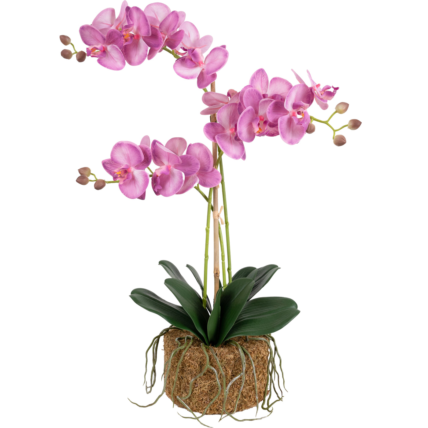 Orhidee artificiala roz pal cu aspect natural H64 cm cu 3 tulpini