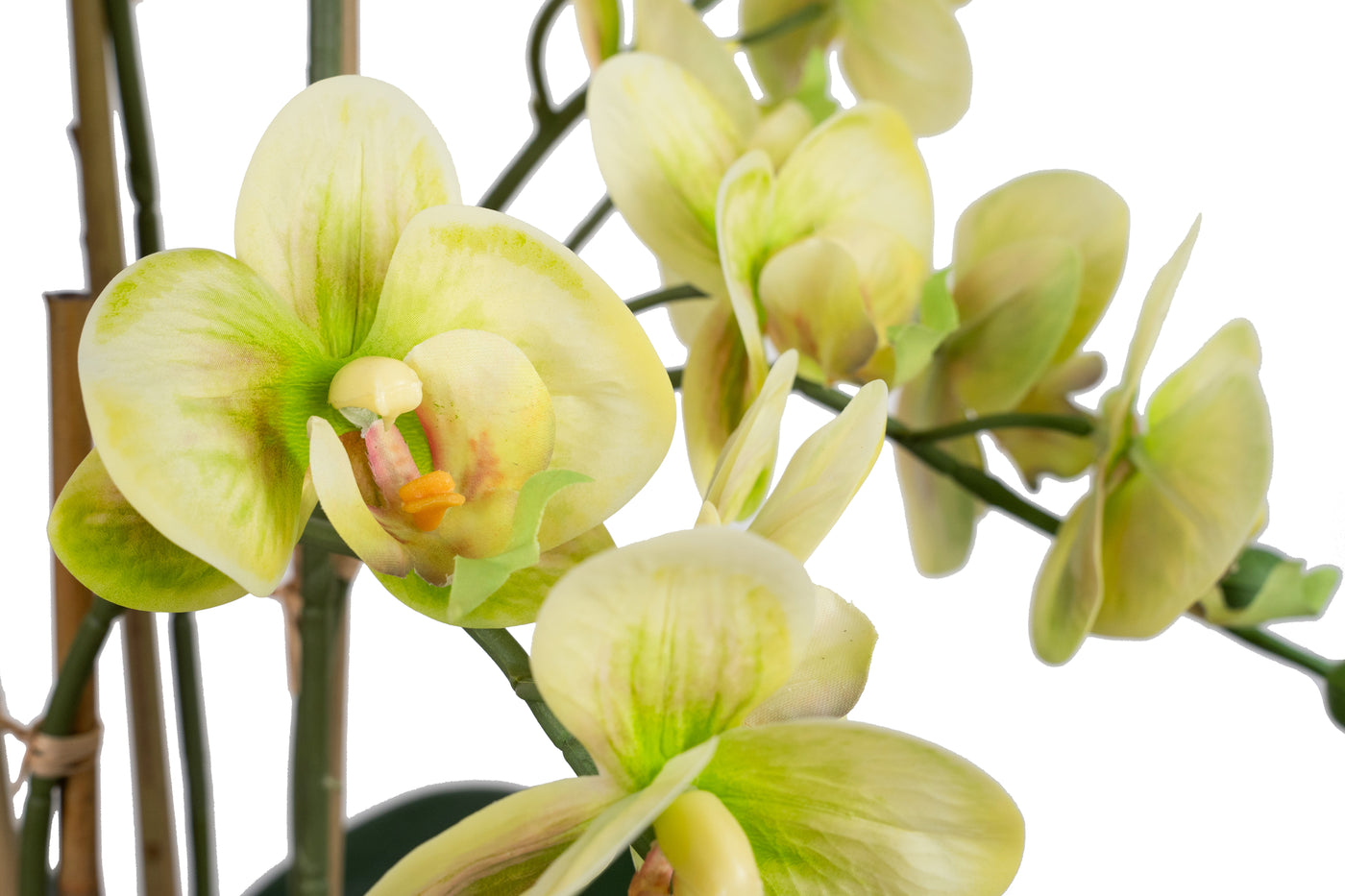 Orhidee artificiala verde cu aspect natural H70 cm cu 7 tulpini