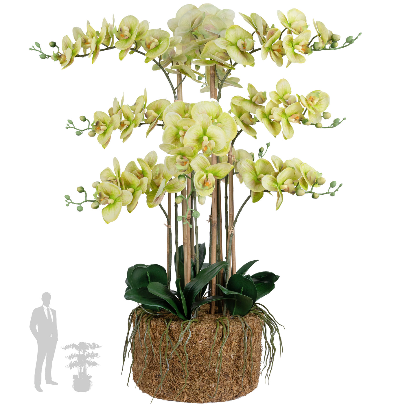 Orhidee artificiala verde cu aspect natural H90 cm cu 9 tulpini