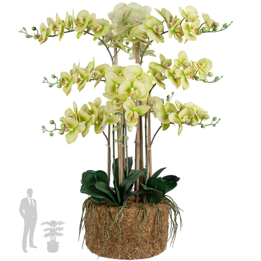 Orhidee artificiala verde cu aspect natural H90 cm cu 9 tulpini