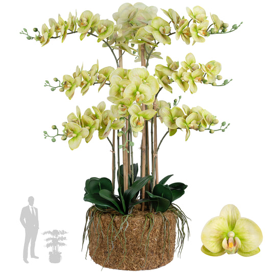 Orhidee artificiala verde cu aspect natural H90 cm cu 9 tulpini