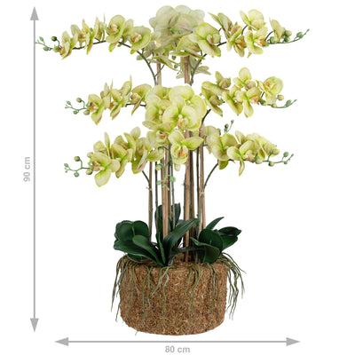 Orhidee artificiala verde cu aspect natural H90 cm cu 9 tulpini
