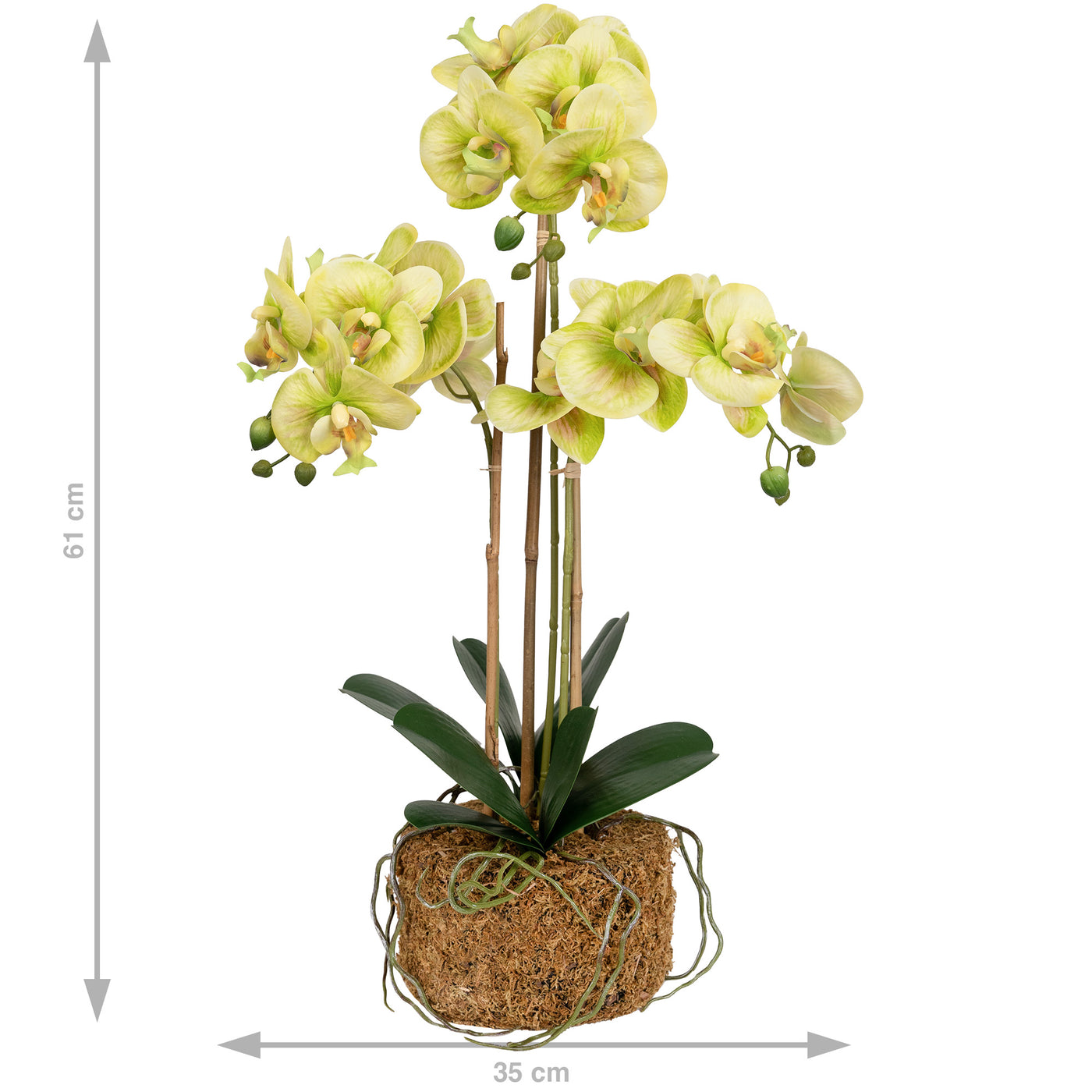 Orhidee artificiala verde cu galben cu aspect natural H61 cm cu 3 tulpini