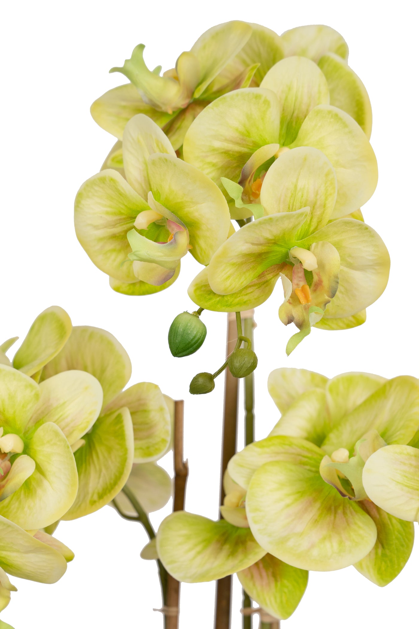 Orhidee artificiala verde cu galben cu aspect natural H61 cm cu 3 tulpini