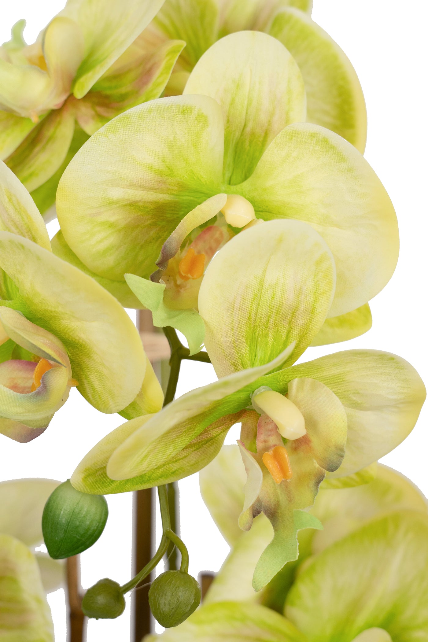 Orhidee artificiala verde cu galben cu aspect natural H61 cm cu 3 tulpini