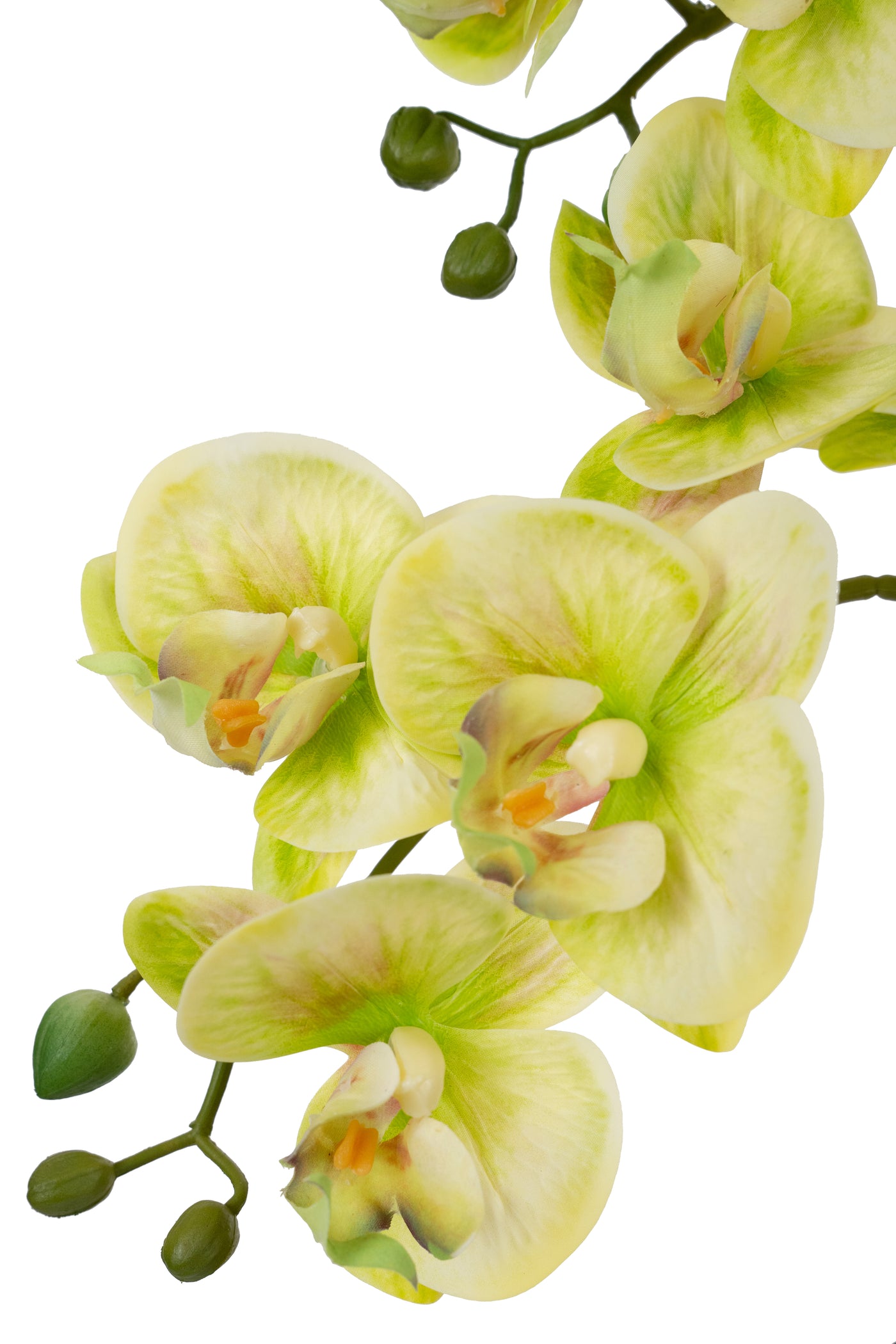 Orhidee artificiala verde cu galben cu aspect natural H66 cm cu 4 tulpini