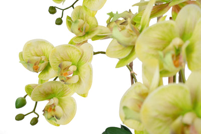 Orhidee artificiala verde cu galben cu aspect natural H66 cm cu 4 tulpini