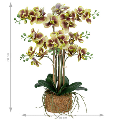 Orhidee artificiala verde cu grena cu aspect natural H68 cm cu 9 tulpini