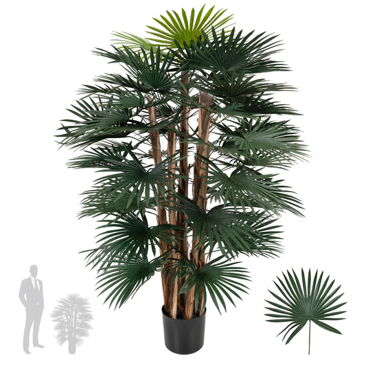 Palm artificial H120cm Rhapis excelsa cu 56 frunze cu protectie UV