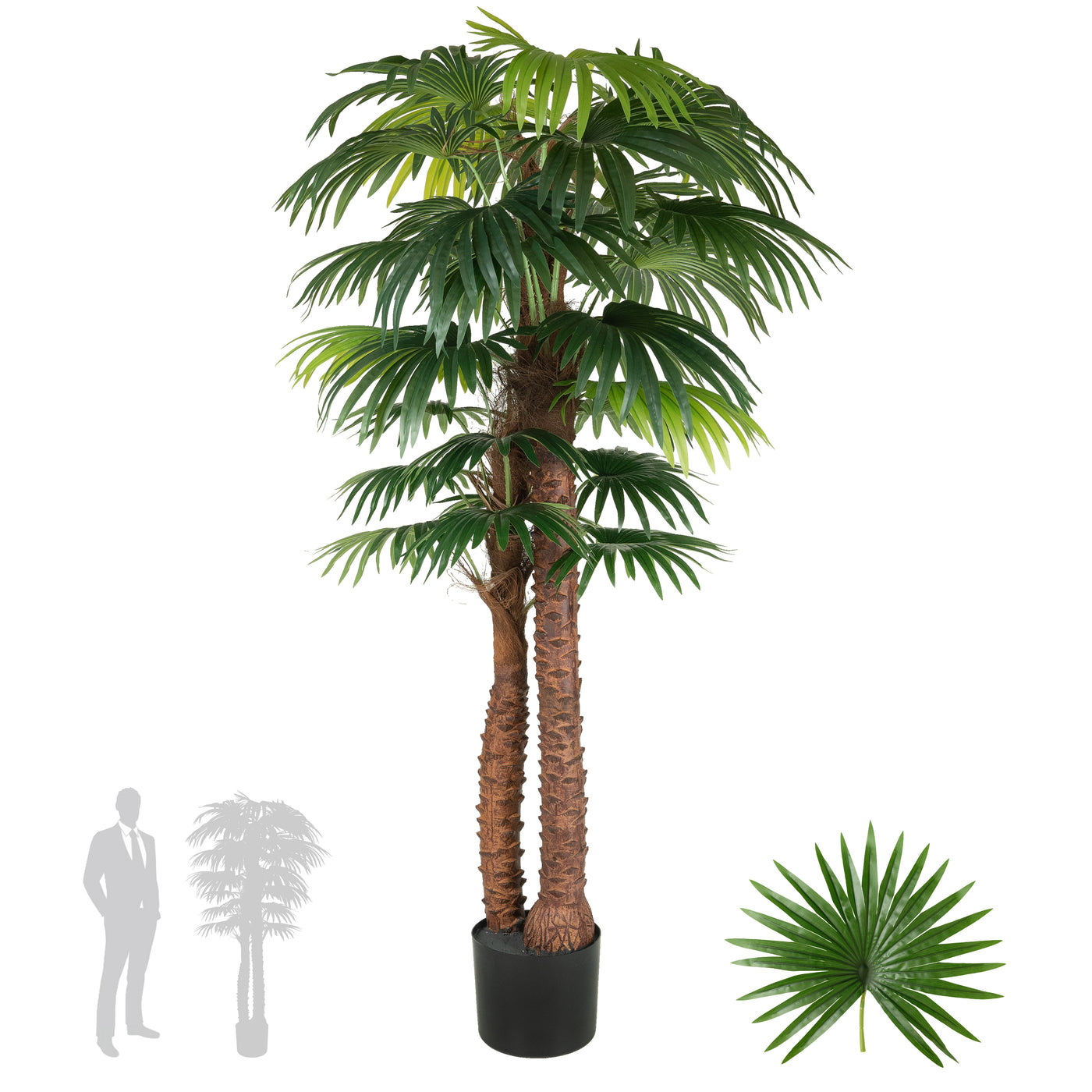 Palm artificial H180cm Chamaerops humilis cu 2 tulpini si 28 frunze