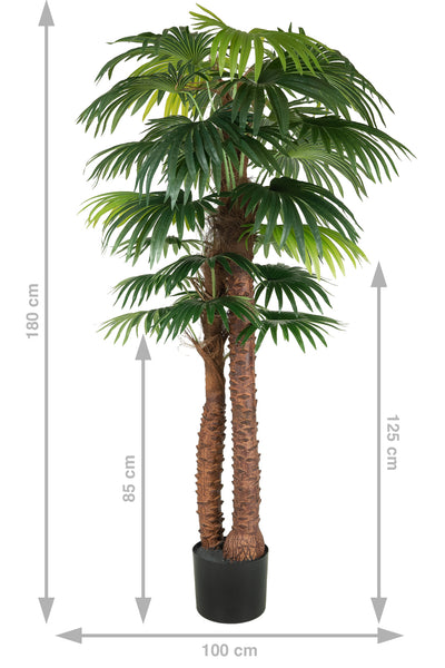 Palm artificial H180cm Chamaerops humilis cu 2 tulpini si 28 frunze