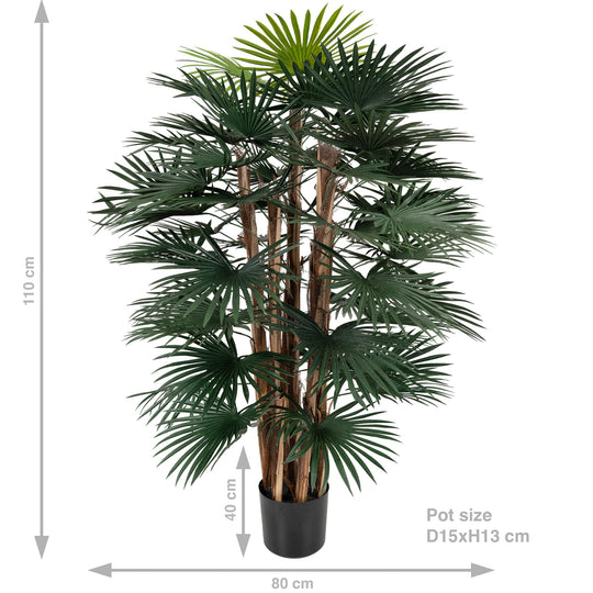 Palmier artificial H120cm Rhapis excelsa cu 56 frunze