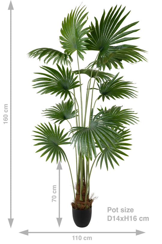 Palmier artificial H160cm Washingtonia robusta cu 12 frunze cu protectie UV