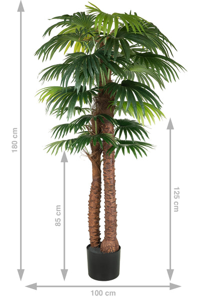 Palmier artificial H180cm Chamaerops humilis cu 2 tulpini si 28 frunze