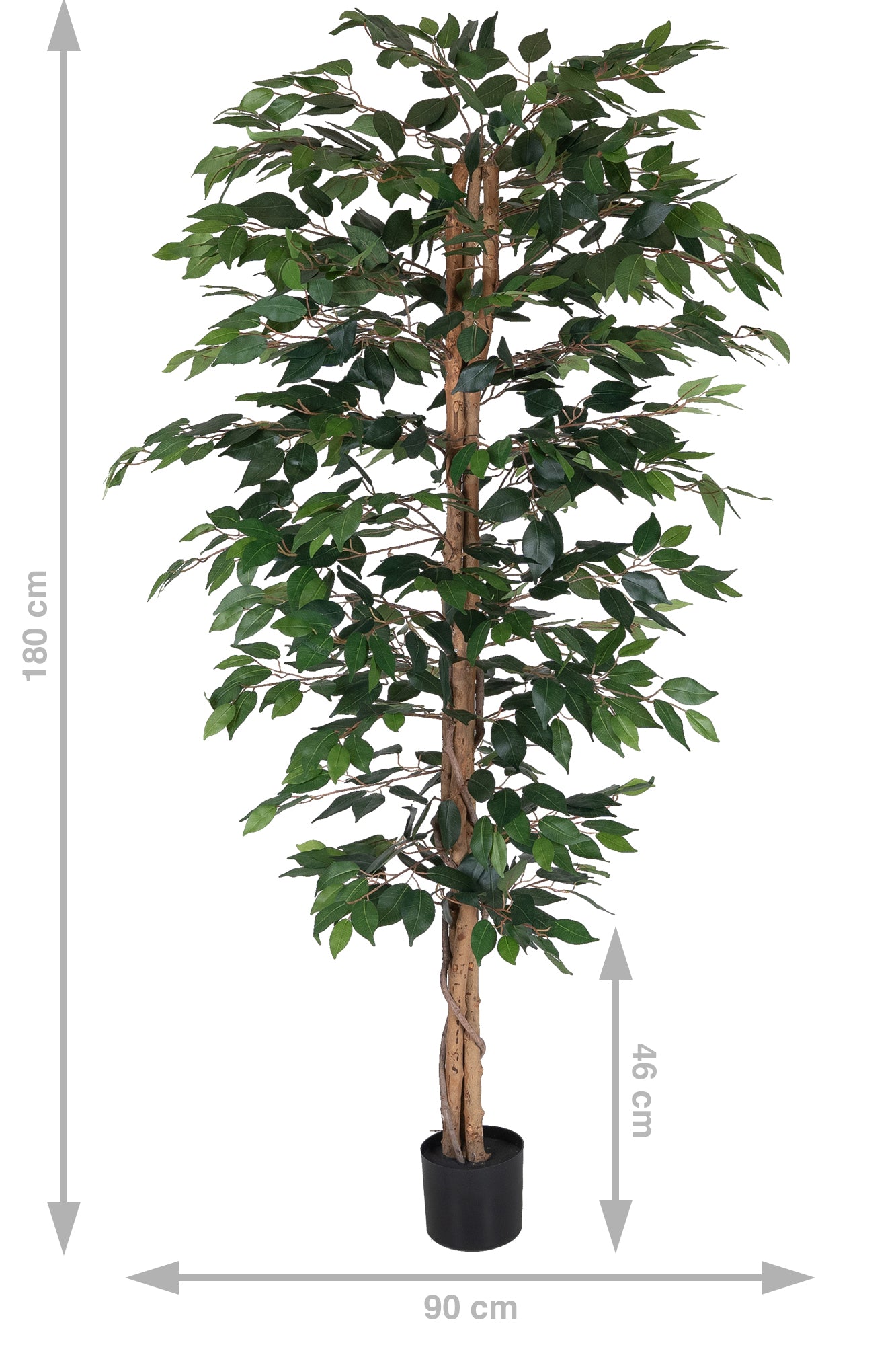 Copac artificial H180cm Ficus cu 3 trunchiuri si 966 frunze verzi