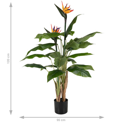 Planta artificiala H120cm Strelitzia reginae cu 20 frunze si 2 flori