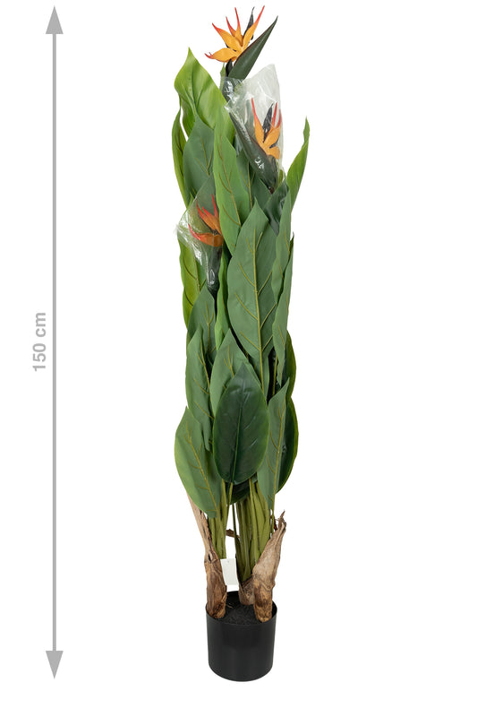 Planta artificiala H150cm Strelitzia reginae cu 48 frunze si 3 flori