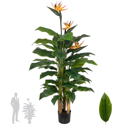 Planta artificiala H150cm Strelitzia reginae cu 48 frunze si 3 flori