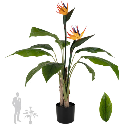 Planta artificiala H90cm Strelitzia reginae cu 12 frunze si 2 flori