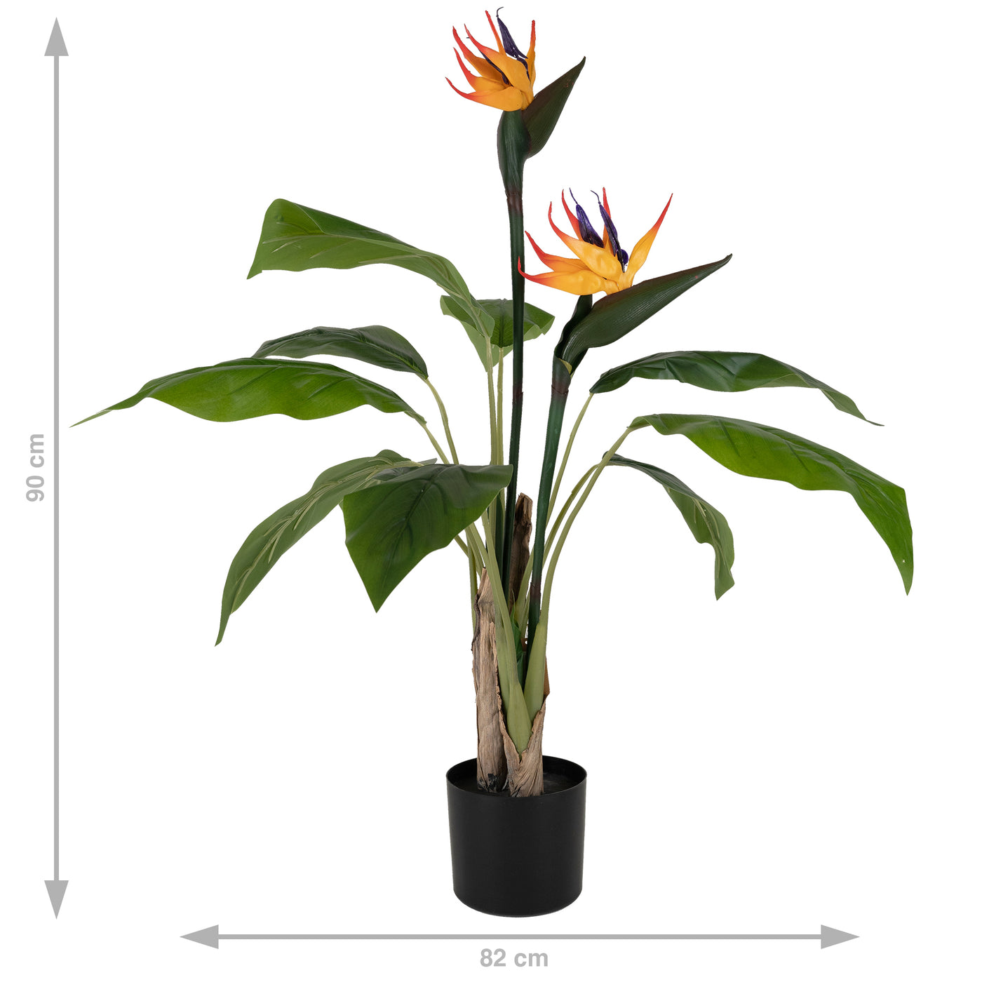 Planta artificiala H90cm Strelitzia reginae cu 12 frunze si 2 flori