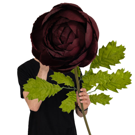 Ranunculus artificial D22xH100 cm burgundy cu tulpina gigant L fara suport