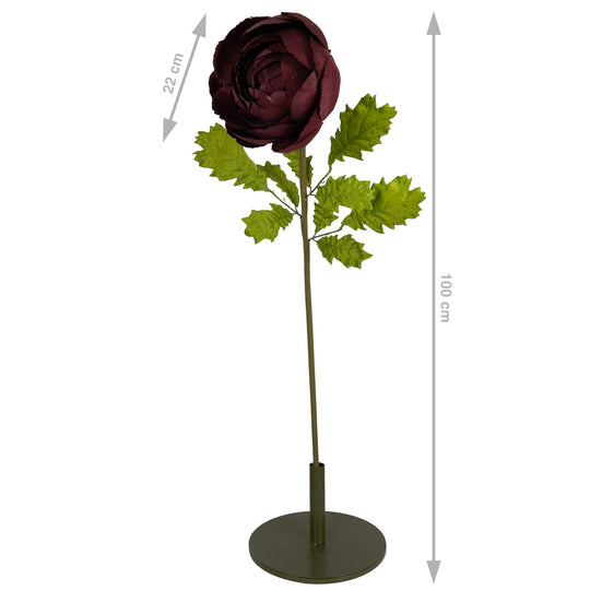 Ranunculus artificial D22xH100 cm burgundy cu tulpina gigant L fara suport