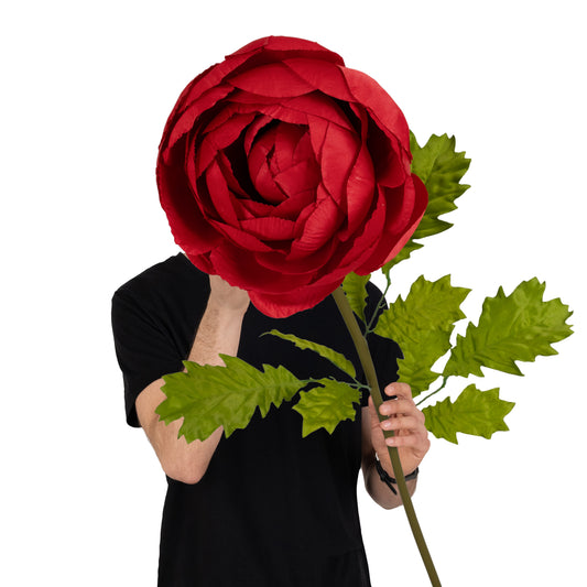 Ranunculus artificial D22xH100 cm rosu cu tulpina gigant L fara suport