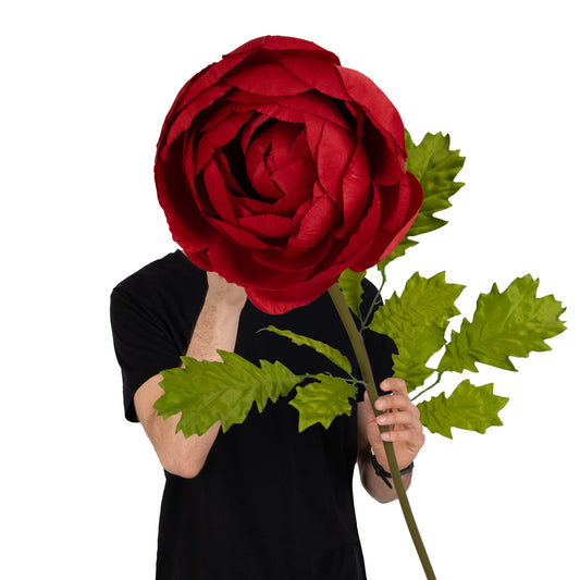 Ranunculus artificial D22xH100 cm rosu cu tulpina gigant L fara suport