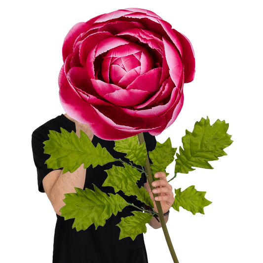 Ranunculus artificial D22xH100 cm roz magenta cu tulpina gigant L fara suport
