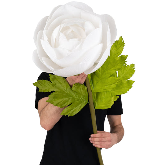 Ranunculus artificial D26xH115 cm alb cu tulpina gigant XL fara suport