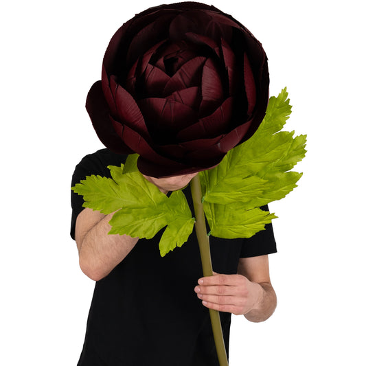 Ranunculus artificial D26xH115 cm burgundy cu tulpina gigant XL fara suport