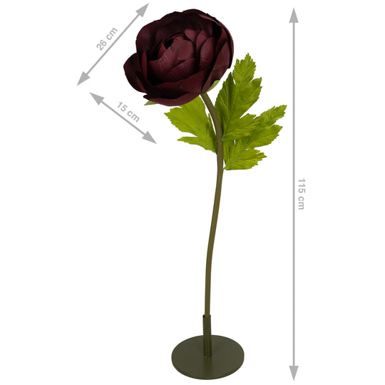 Ranunculus artificial D26xH115 cm burgundy cu tulpina gigant XL fara suport