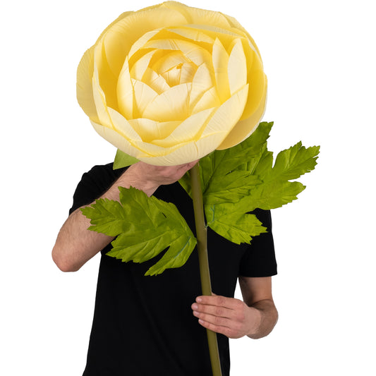 Ranunculus artificial D26xH115 cm galben cu tulpina gigant XL fara suport