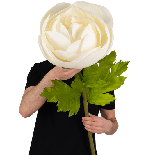 Ranunculus artificial D26xH115 cm ivory cu tulpina gigant XL fara suport
