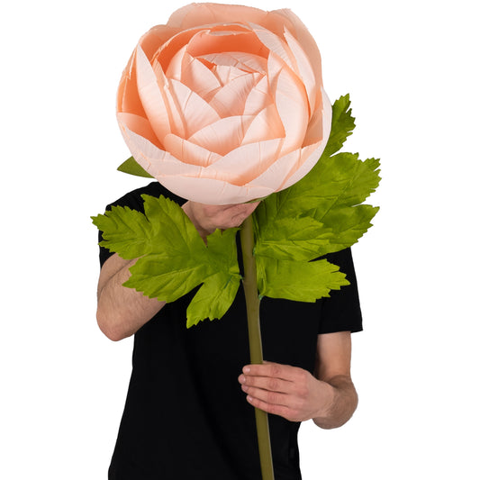 Ranunculus artificial D26xH115 cm piersica cu tulpina gigant XL fara suport