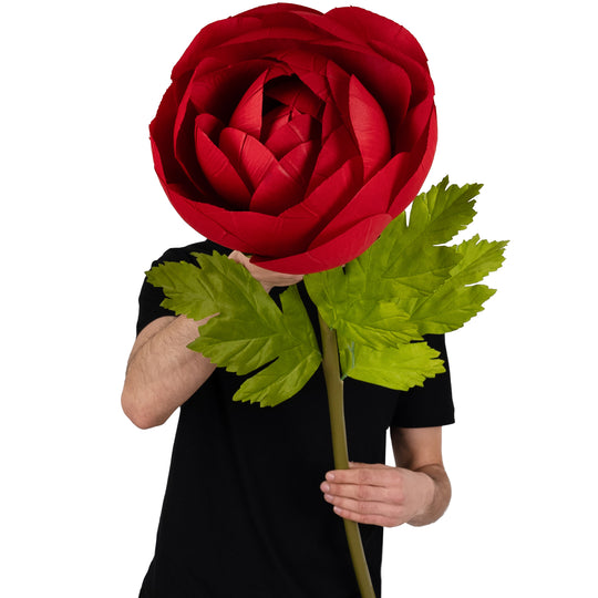 Ranunculus artificial D26xH115 cm rosu cu tulpina gigant XL fara suport