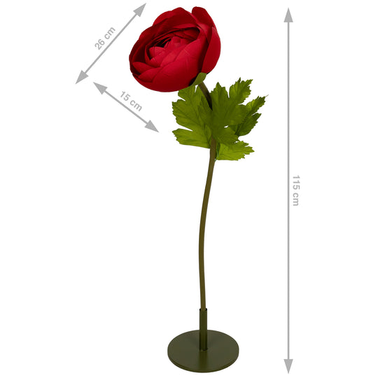 Ranunculus artificial D26xH115 cm rosu cu tulpina gigant XL fara suport