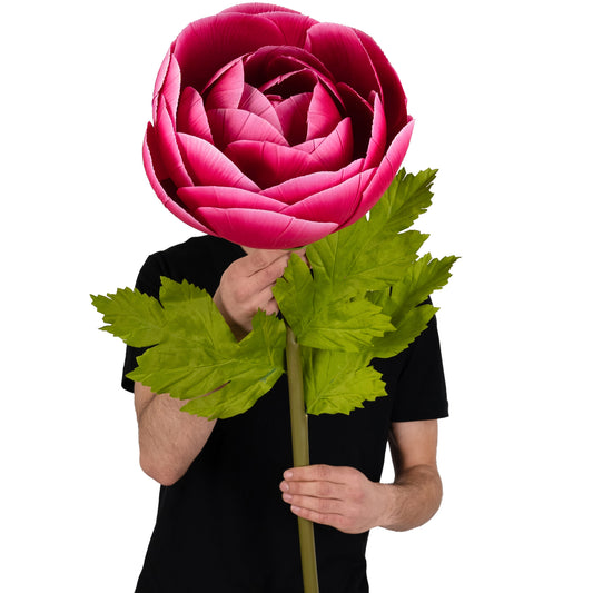 Ranunculus artificial D26xH115 cm roz magenta cu tulpina gigant XL fara suport